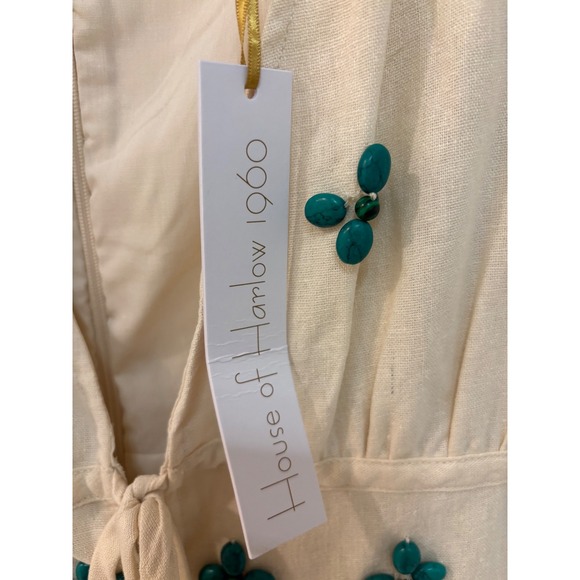 House of Harlow 1960 Dress Size 4 Cream Turquoise‎ Floral Bead Sleeveless - Picture 3 of 7
